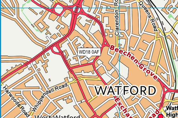 WD18 0AF map - OS VectorMap District (Ordnance Survey)