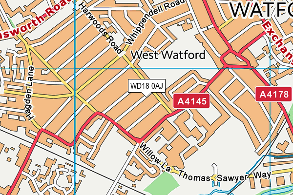 WD18 0AJ map - OS VectorMap District (Ordnance Survey)