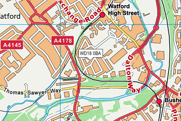 WD18 0BA map - OS VectorMap District (Ordnance Survey)