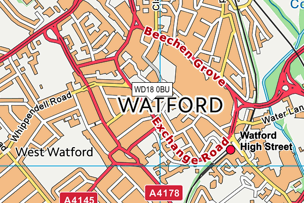 WD18 0BU map - OS VectorMap District (Ordnance Survey)