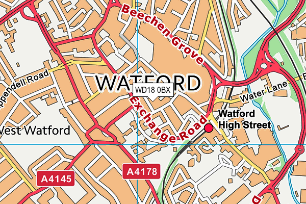 WD18 0BX map - OS VectorMap District (Ordnance Survey)