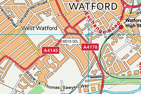 WD18 0DL map - OS VectorMap District (Ordnance Survey)