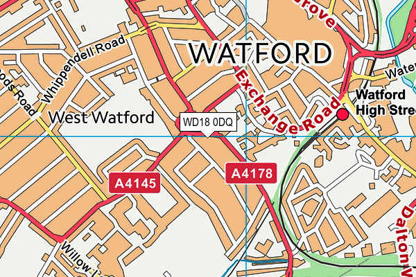 WD18 0DQ map - OS VectorMap District (Ordnance Survey)