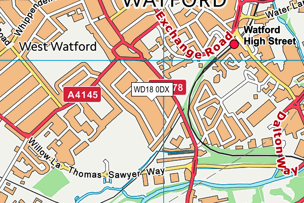WD18 0DX map - OS VectorMap District (Ordnance Survey)