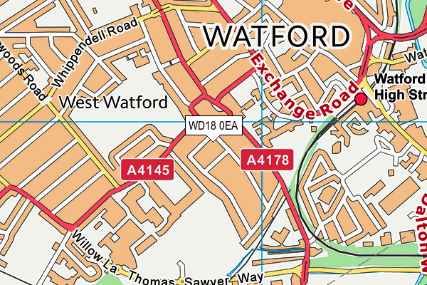 WD18 0EA map - OS VectorMap District (Ordnance Survey)