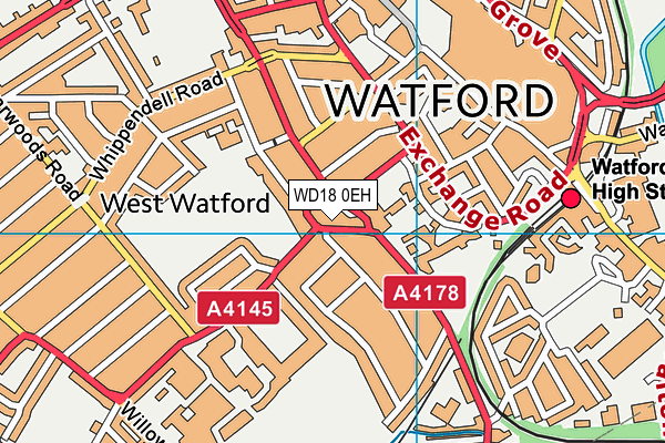 WD18 0EH map - OS VectorMap District (Ordnance Survey)