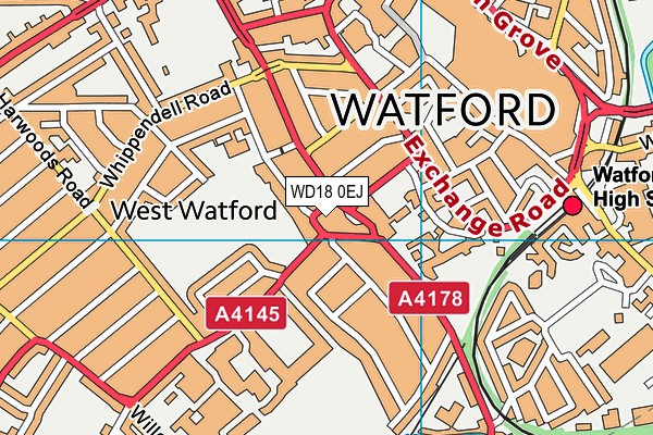 WD18 0EJ map - OS VectorMap District (Ordnance Survey)