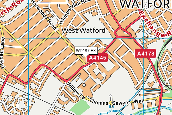 WD18 0EX map - OS VectorMap District (Ordnance Survey)