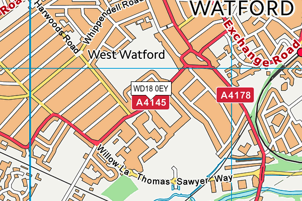 WD18 0EY map - OS VectorMap District (Ordnance Survey)