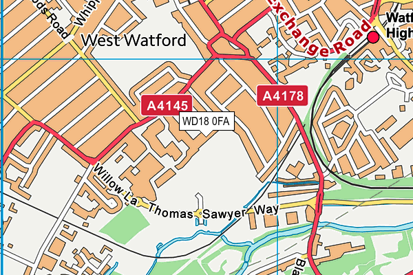 WD18 0FA map - OS VectorMap District (Ordnance Survey)