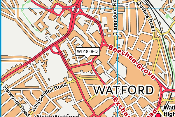 WD18 0FQ map - OS VectorMap District (Ordnance Survey)