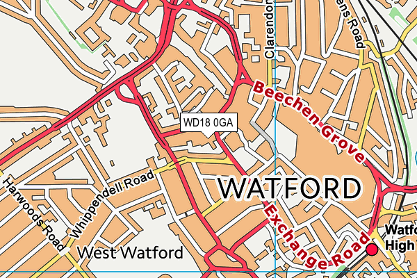 WD18 0GA map - OS VectorMap District (Ordnance Survey)