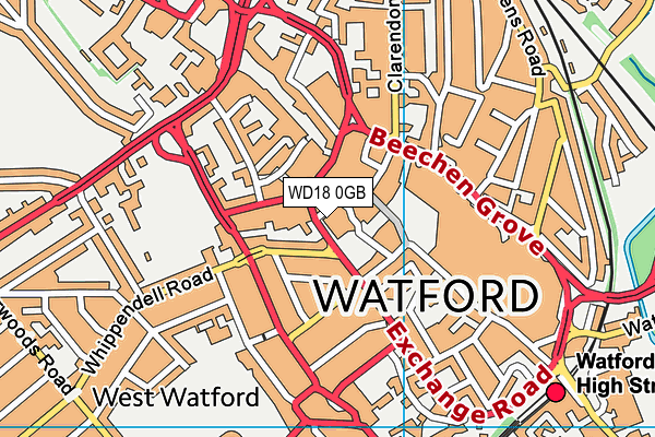 WD18 0GB map - OS VectorMap District (Ordnance Survey)