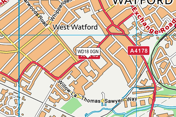 WD18 0GN map - OS VectorMap District (Ordnance Survey)