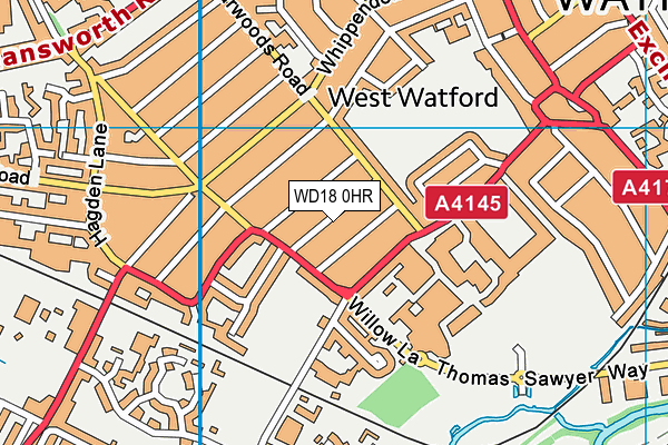 WD18 0HR map - OS VectorMap District (Ordnance Survey)