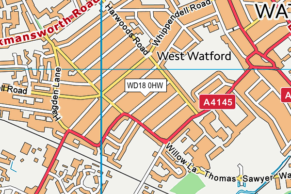 WD18 0HW map - OS VectorMap District (Ordnance Survey)