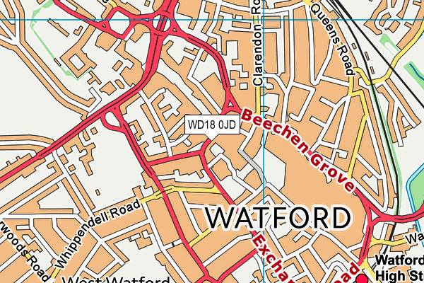 WD18 0JD map - OS VectorMap District (Ordnance Survey)