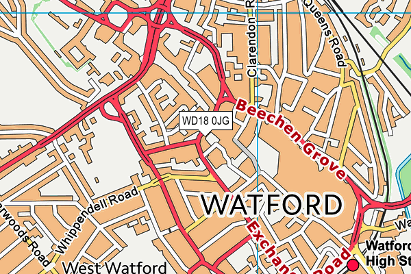 WD18 0JG map - OS VectorMap District (Ordnance Survey)