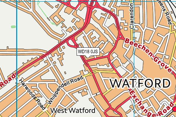 WD18 0JS map - OS VectorMap District (Ordnance Survey)