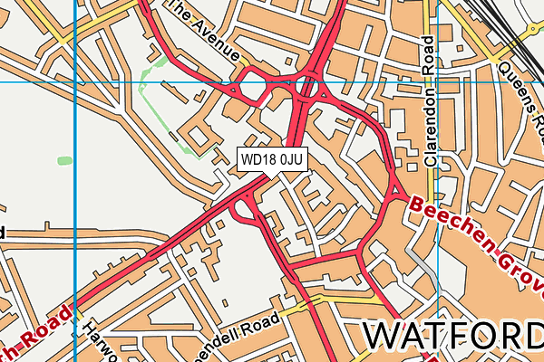 WD18 0JU map - OS VectorMap District (Ordnance Survey)