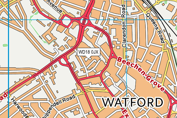 WD18 0JX map - OS VectorMap District (Ordnance Survey)