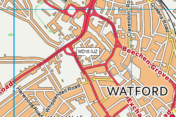 WD18 0JZ map - OS VectorMap District (Ordnance Survey)