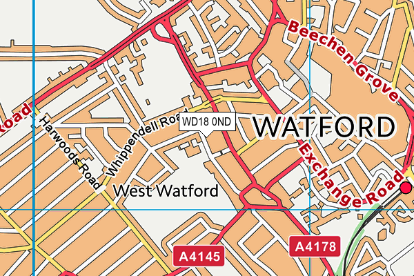 WD18 0ND map - OS VectorMap District (Ordnance Survey)