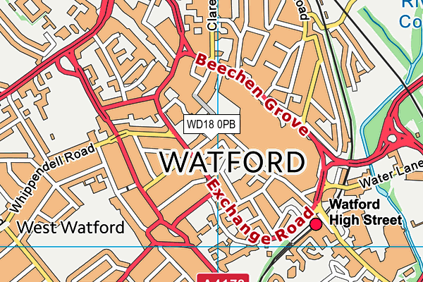 WD18 0PB map - OS VectorMap District (Ordnance Survey)
