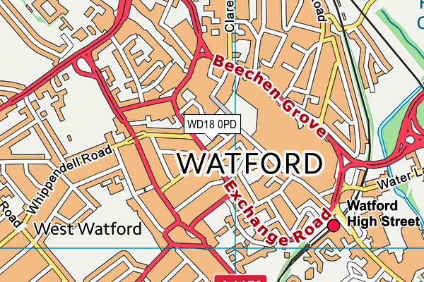 WD18 0PD map - OS VectorMap District (Ordnance Survey)