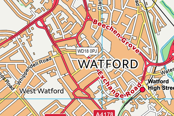 WD18 0PJ map - OS VectorMap District (Ordnance Survey)