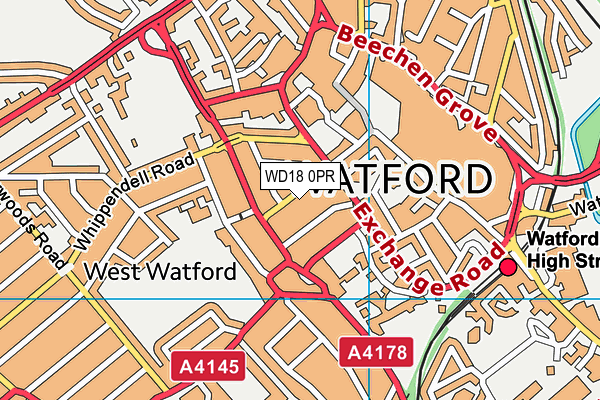 WD18 0PR map - OS VectorMap District (Ordnance Survey)