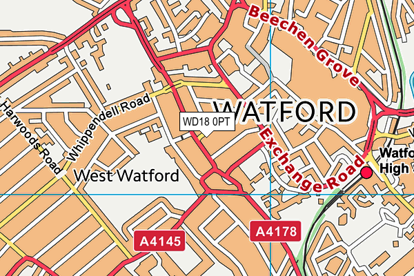 WD18 0PT map - OS VectorMap District (Ordnance Survey)
