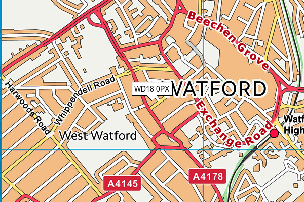WD18 0PX map - OS VectorMap District (Ordnance Survey)