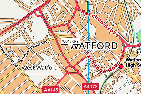 WD18 0PY map - OS VectorMap District (Ordnance Survey)