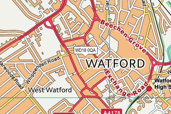 WD18 0QA map - OS VectorMap District (Ordnance Survey)