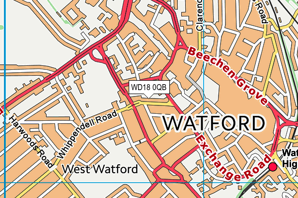 WD18 0QB map - OS VectorMap District (Ordnance Survey)