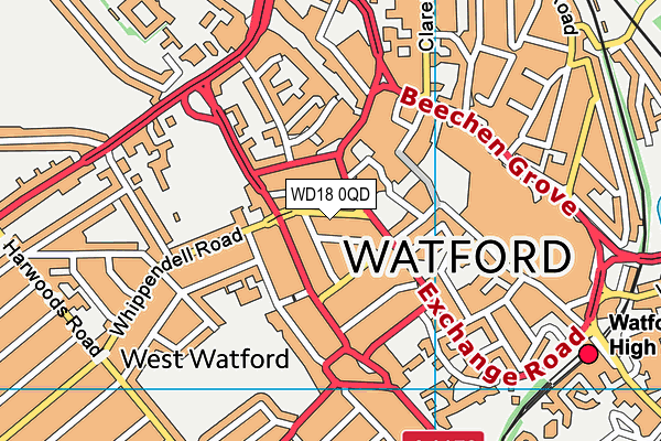WD18 0QD map - OS VectorMap District (Ordnance Survey)