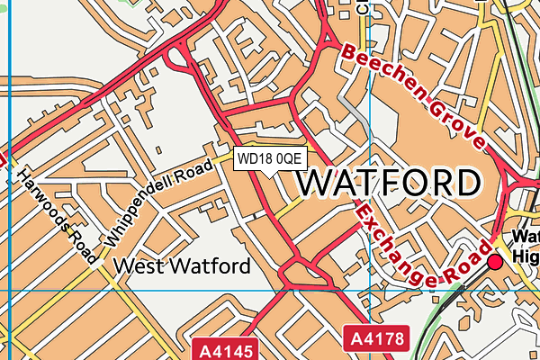 WD18 0QE map - OS VectorMap District (Ordnance Survey)