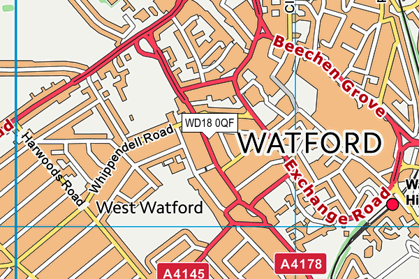 WD18 0QF map - OS VectorMap District (Ordnance Survey)