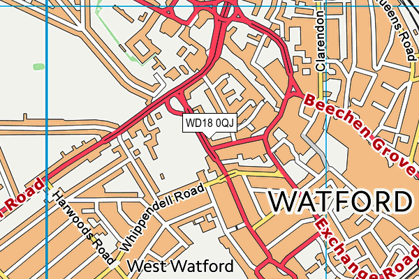 WD18 0QJ map - OS VectorMap District (Ordnance Survey)