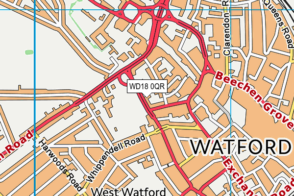 WD18 0QR map - OS VectorMap District (Ordnance Survey)