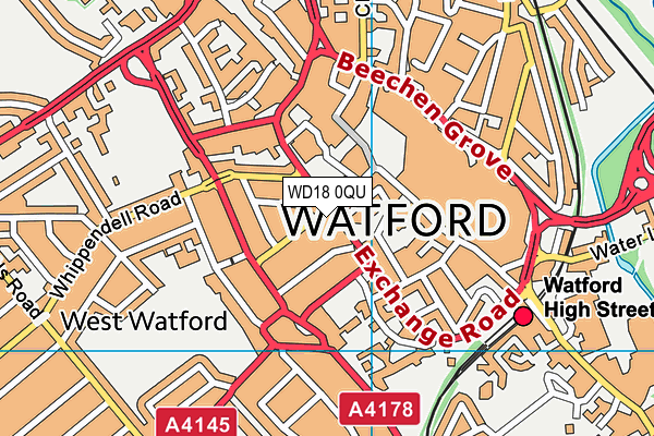 WD18 0QU map - OS VectorMap District (Ordnance Survey)