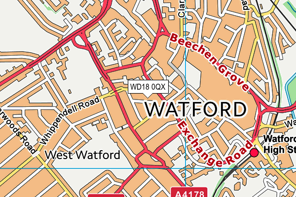 WD18 0QX map - OS VectorMap District (Ordnance Survey)