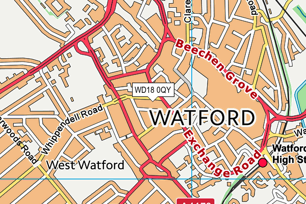 WD18 0QY map - OS VectorMap District (Ordnance Survey)