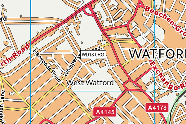 WD18 0RG map - OS VectorMap District (Ordnance Survey)