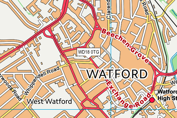 WD18 0TG map - OS VectorMap District (Ordnance Survey)