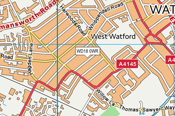 WD18 0WR map - OS VectorMap District (Ordnance Survey)