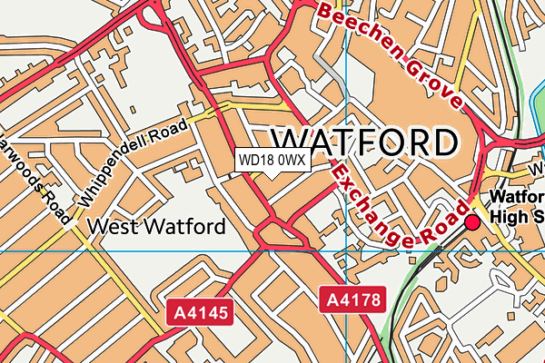 WD18 0WX map - OS VectorMap District (Ordnance Survey)
