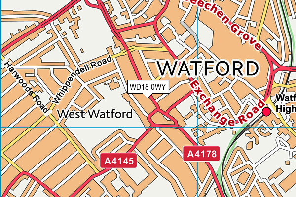 WD18 0WY map - OS VectorMap District (Ordnance Survey)