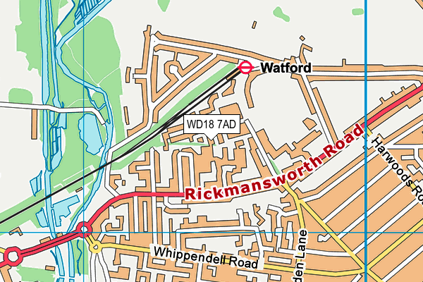 WD18 7AD map - OS VectorMap District (Ordnance Survey)